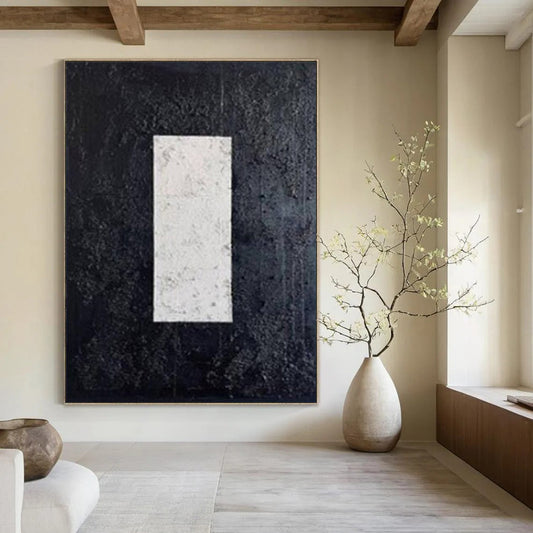 “Textured Black - White Rectangle” – Minimalist Textured Painting CT1078