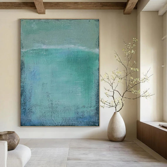 “Soft Green & Blue Textured Layers” - Abstract Painting On Canvas CT2320