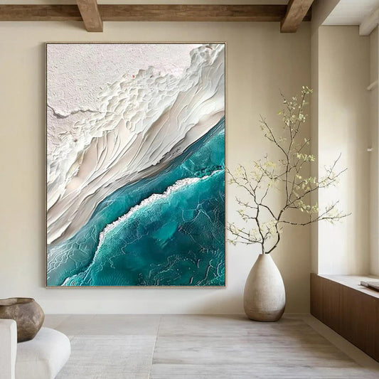White Sand and Turquoise Sea Impasto - Textured Landscape Painting On Canvas DKH1394