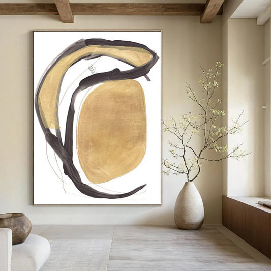 “Gold & Black Curves” - Gold, Black Abstract Painting On Canvas DTP223