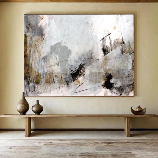 “Ethereal Gray and Brown Abstract” Mixed - media Abstract Painting On Canvas DLZ135