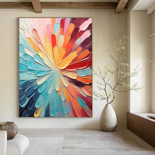 “Rainbow Petal Burst” - Multicolor, Textured Floral Painting On Canvas DTP288