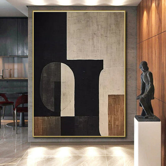 “Black - White - Brown Geometric Abstract” ,Abstract Acrylic Painting CT0862