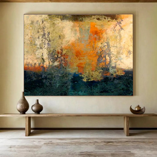 “Warm - Toned Abstract Composition” Abstract Fauvist - Inspired Painting On Canvas DKH378