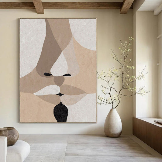 “Beige - Brown - Black Abstract Faces” – Geometric Portrait Art CT1157