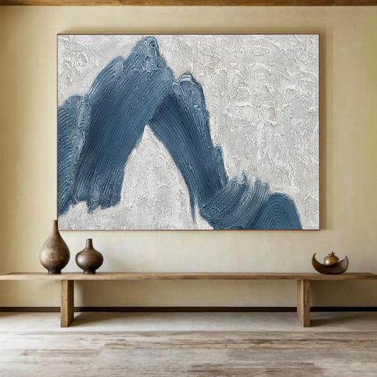 Textured Blue Peaks on Gray Abstract Painting On Canvas DKH214