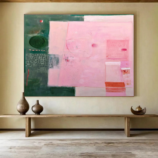 Abstract with Pink and Green - Layered Textures and Subtle Details Painting On Canvas DKH060