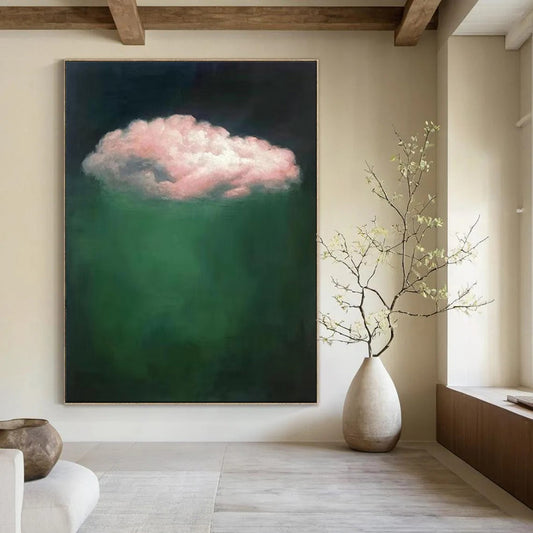 “Pink Cloud in Green Depths” - Surreal Cloud Painting CT1984