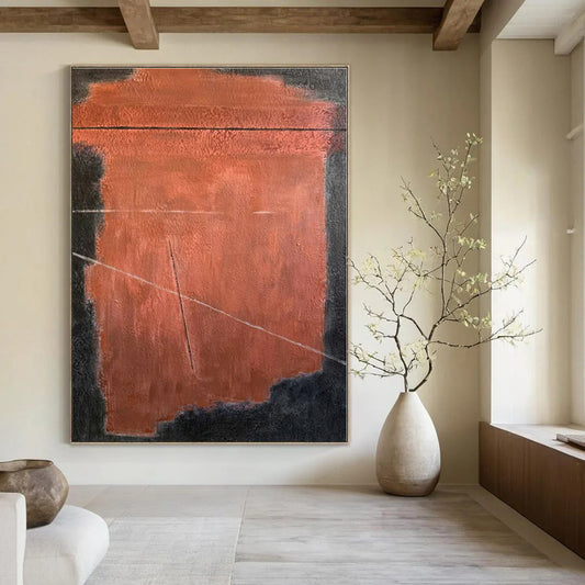 Rust & Black Geometric - Abstract Geometric Oil On Canvas CT1320