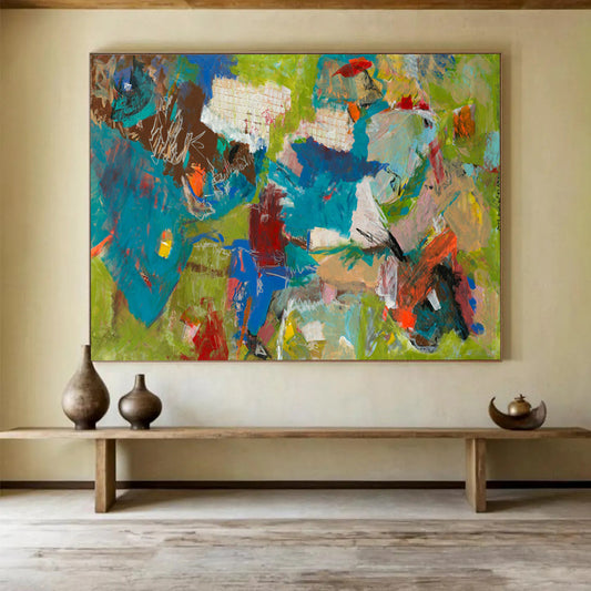 Green and Blue Abstract Shapes - Abstract Expressionist Painting On Canvas DLZ237