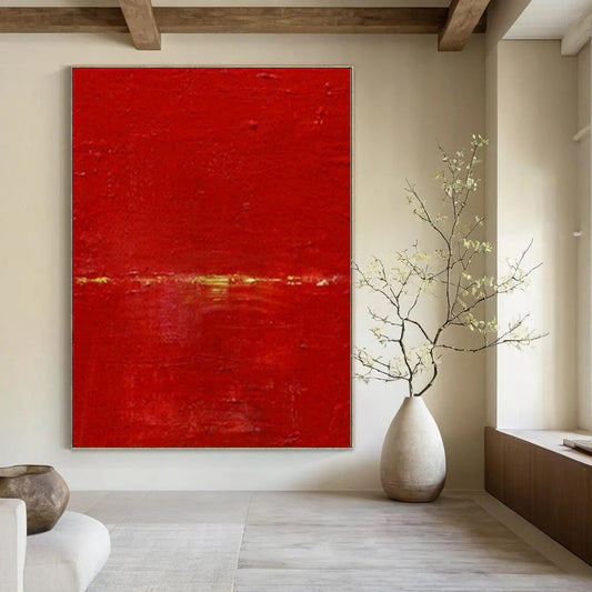 “Vibrant Red Abstract Field” – Minimalist Color - Field Painting CT1089