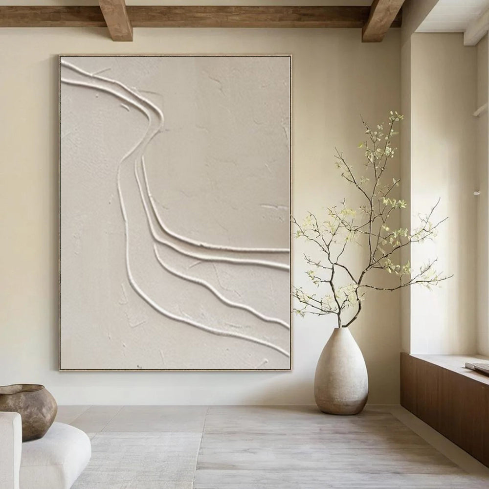 “Textured Beige Wavy Lines” – Minimalist Textured Painting CT1094