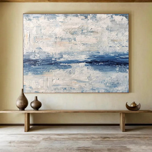 “Textured Blue - White Abstract Sea” - Impasto Seascape Painting On Canvas DKH791