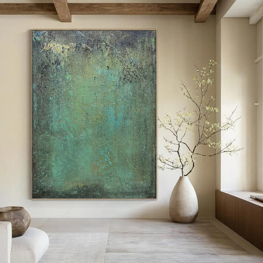 “Verdant Patina” - Green, Teal & Brown Abstract Textured Painting On Canvas DKH1192