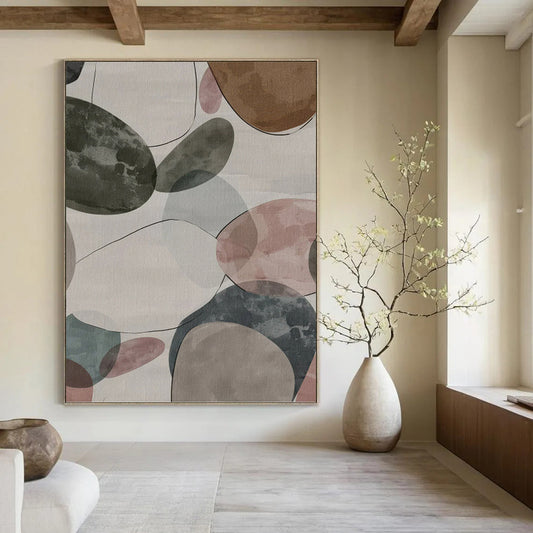 “Pastel Pebble Dream” - Colorful Oval Shapes Painting On Canvas DKH1157