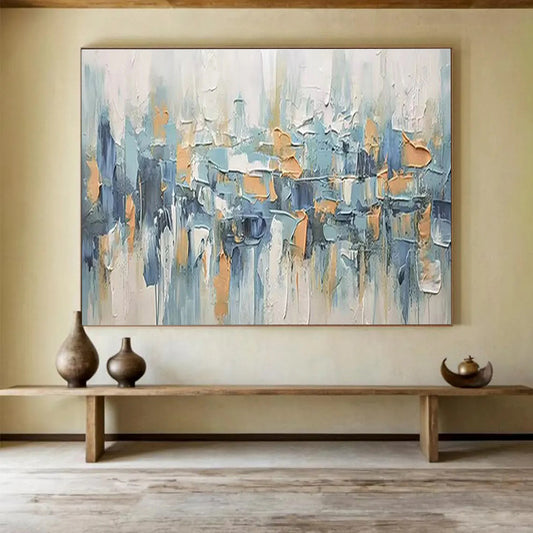 Abstract Blue - Orange Cityscape Painting On Canvas DKH685
