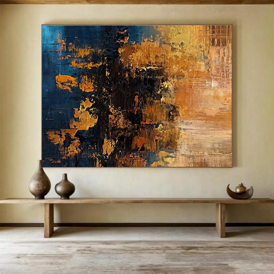 Blue and Gold Abstract Textures Richly Layered Metallic Abstract Painting On Canvas DKH267