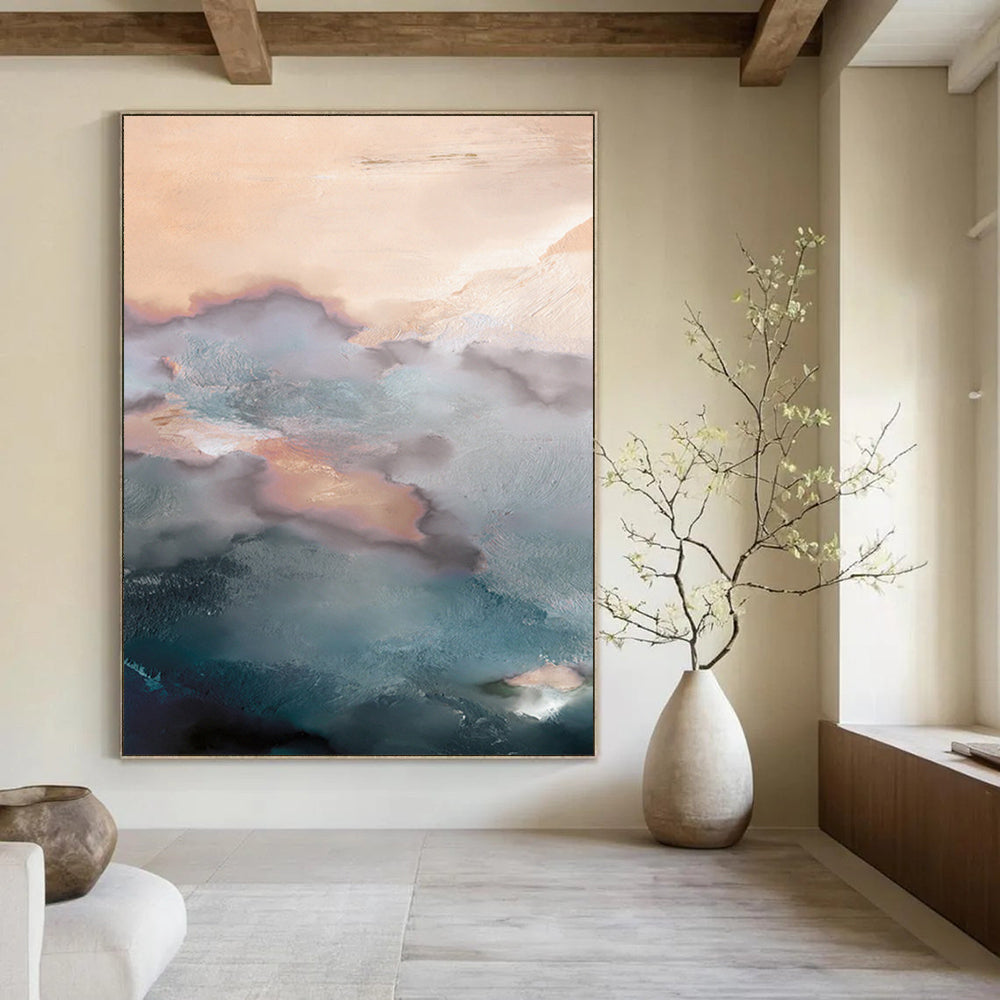 “Pastel Cloudscape with Coral Hues” - Abstract Landscape Painting On Canvas DTP164
