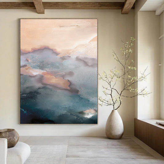 “Pastel Cloudscape with Coral Hues” - Abstract Landscape Painting On Canvas DTP164