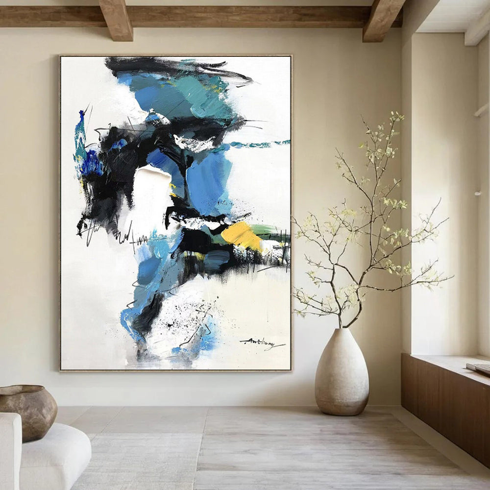 “Vibrant Blue Abstract Chaos” – Expressive Abstract Acrylic CT2085