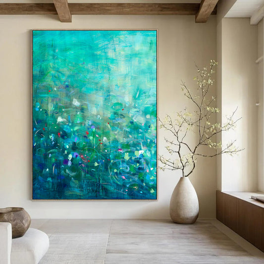 Teal, Colorful Flecks - "Enchanted Forest" - Abstract Landscape Painting CT1859