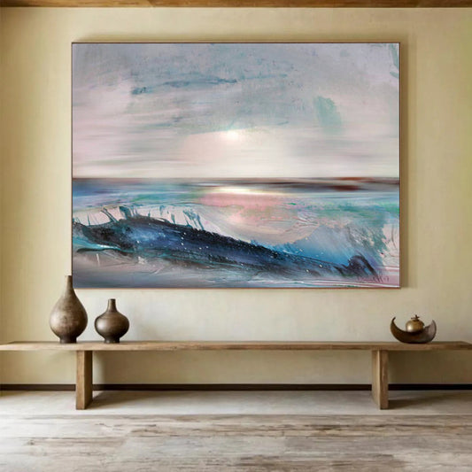 “Soft Sea Sunset Abstract” Seaside Abstract Painting On Canvas DLZ148