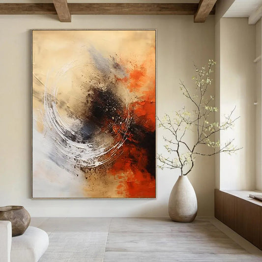 “Beige - Orange Abstract Swirls” - Abstract Expressionist Painting On Canvas DTP121