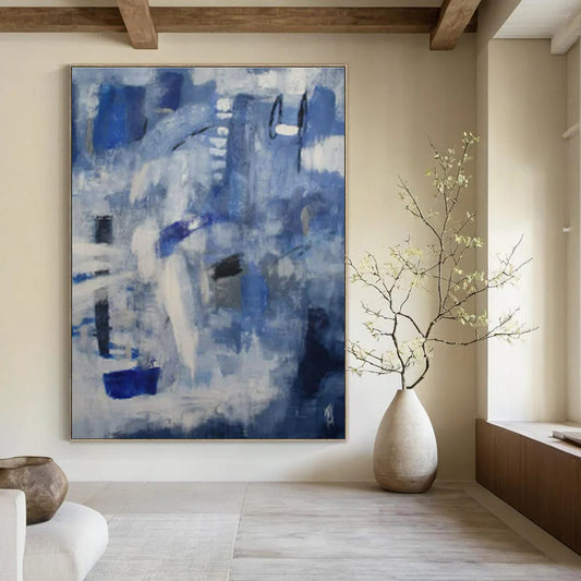Blue - Grey Abstract Layers - Abstract Layered Acrylic Painting CT1419