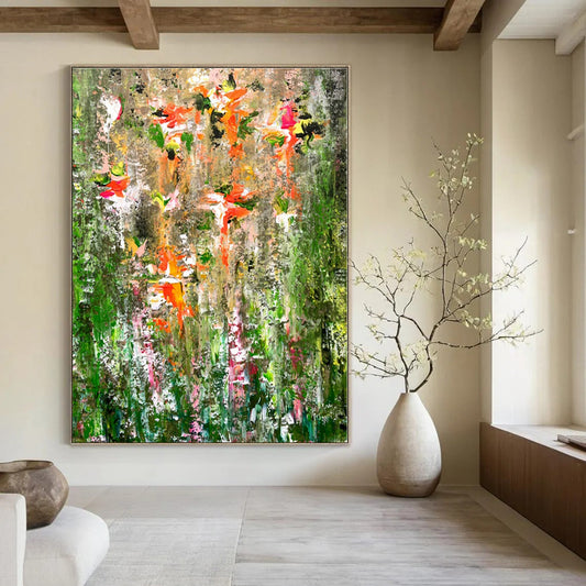 Floral Chaos on Green - Abstract Floral Oil Painting CT1236