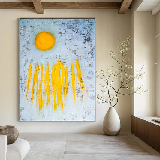 Sunrise Abstract - Soft Yellows on Muted Blues Painting On Canvas CT2377