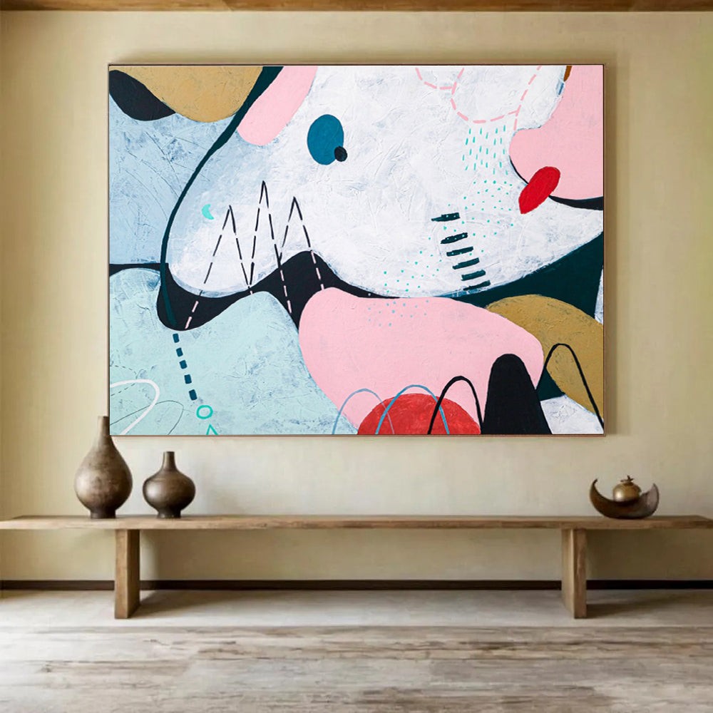 “Colorful Geometric Whimsy” Abstract Acrylic Painting On Canvas DKH550