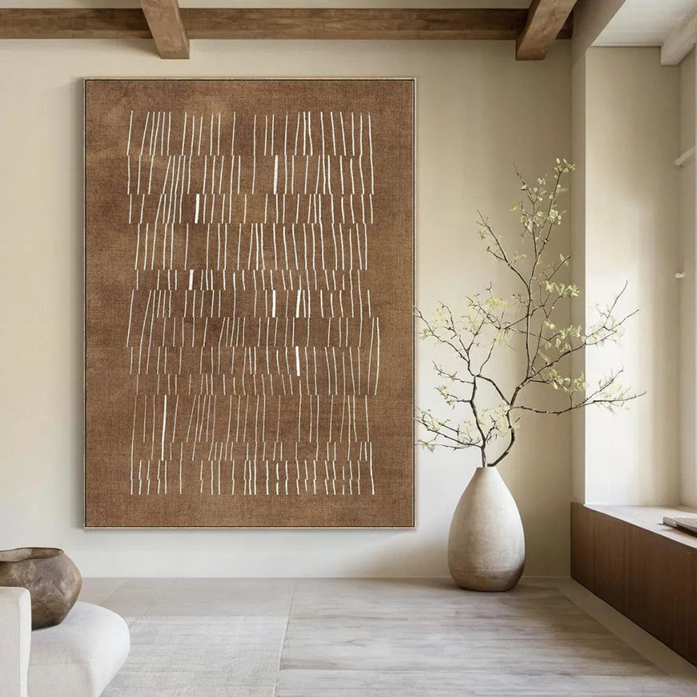 “Brown - White Linear Pattern” – Abstract Geometric Painting CT1095
