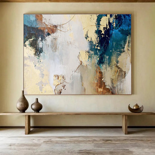 “Blue - Gold Abstract Fusion” Abstract Acrylic Painting On Canvas DKH512