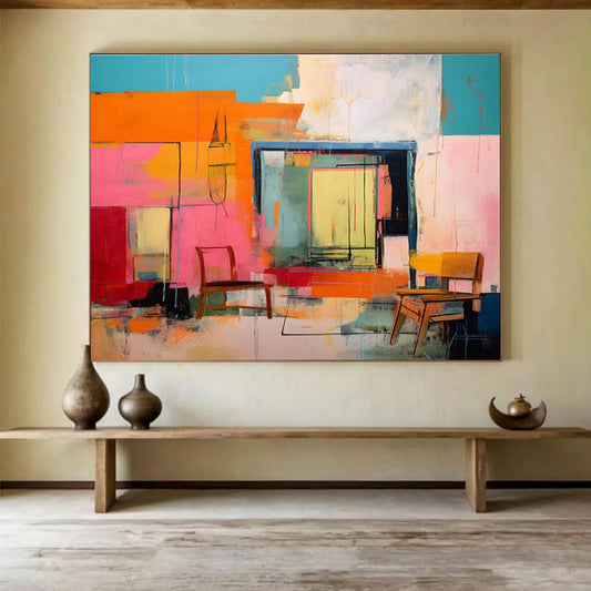 Colorful Abstract Interior - Abstract Interior Painting On Canvas DKH639