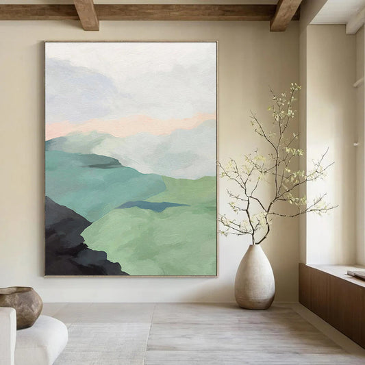 Minimalist Mountainscape in Soft Pastels - Landscape Painting On Canvas DKH1445
