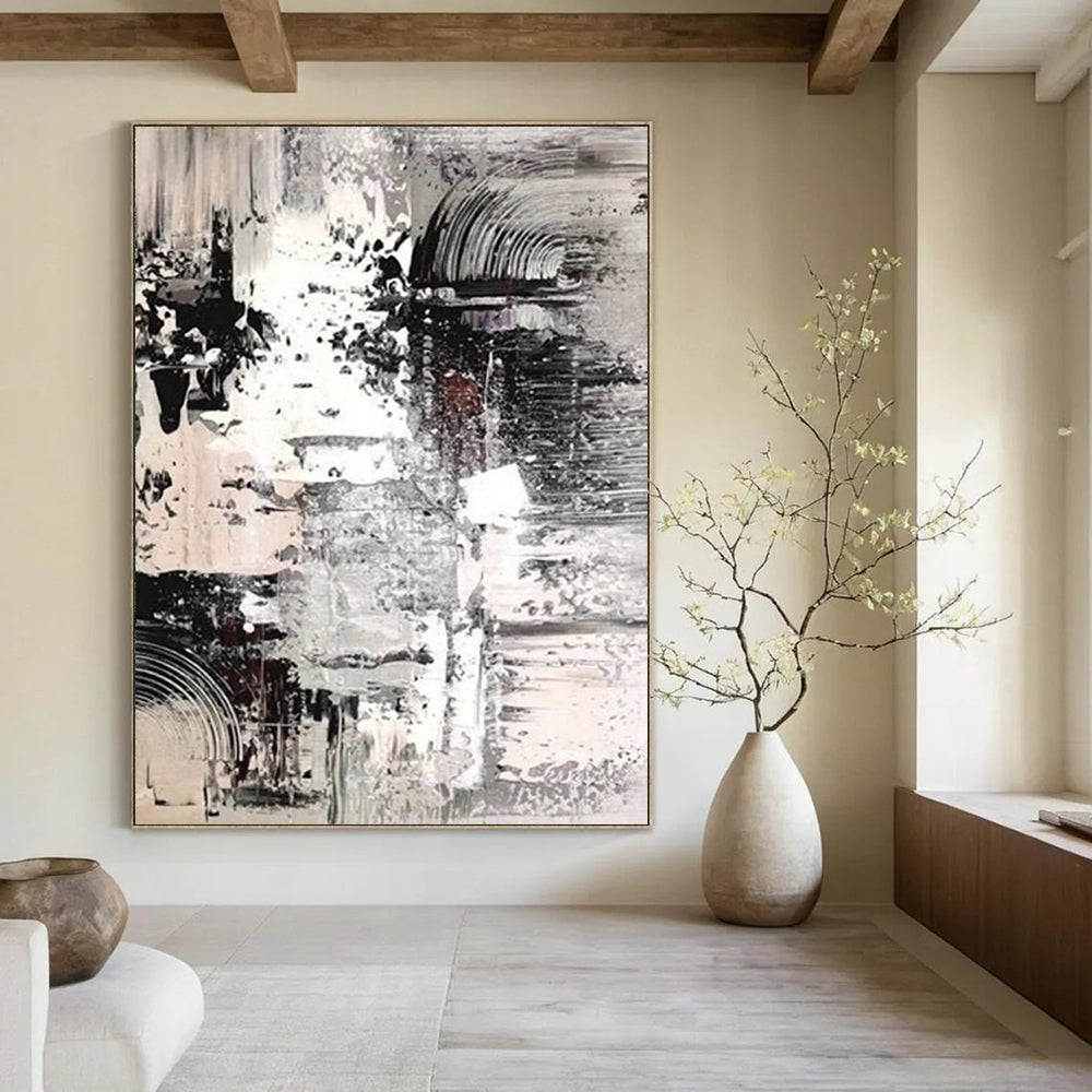 “Monochrome, Textured Layers ‘Gray Harmony’” - Abstract Impasto Painting On Canvas DTP392