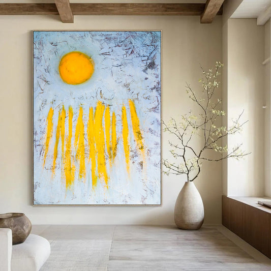 “Yellow Sun & Strokes on Blue” - Abstract Landscape - Inspired Painting On Canvas DKH1089