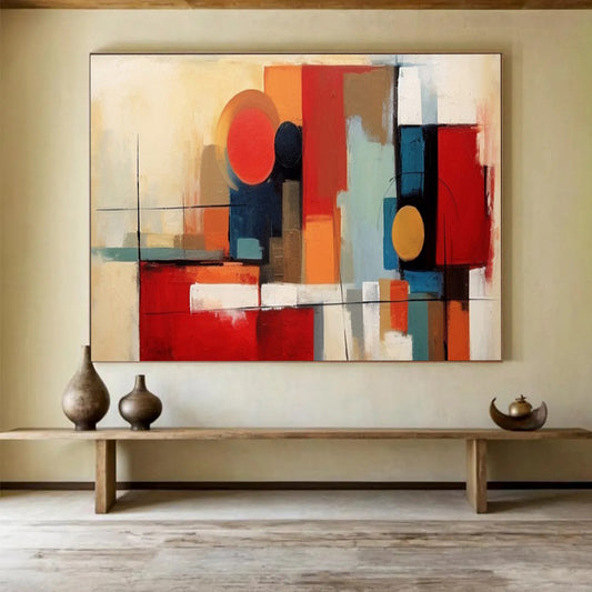 Geometric Abstract Shapes - Cubist - Inspired Painting On Canvas DLZ219