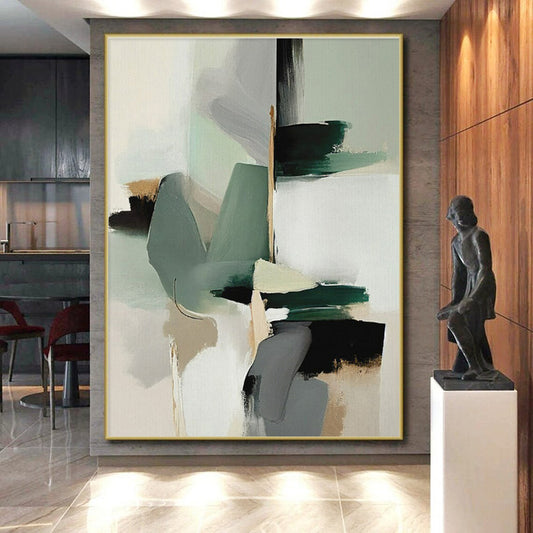 Muted Green, Gray & Beige Shapes, “Subtle Sophistication” - Abstract Geometric Acrylic Painting CT0760