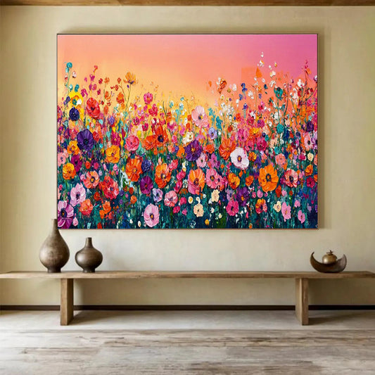 Vibrant Flower Field at Sunset Painting On Canvas DKH680