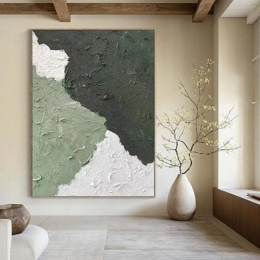 Green and White Textured Abstract - Abstract Painting On Canvas DKH1326