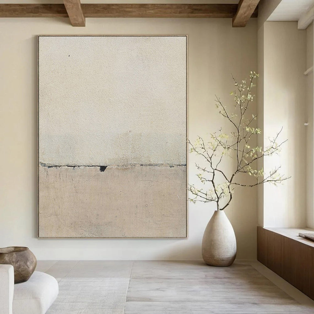 Subtle Beige and Black Abstract - Abstract Painting On Canvas DKH1420