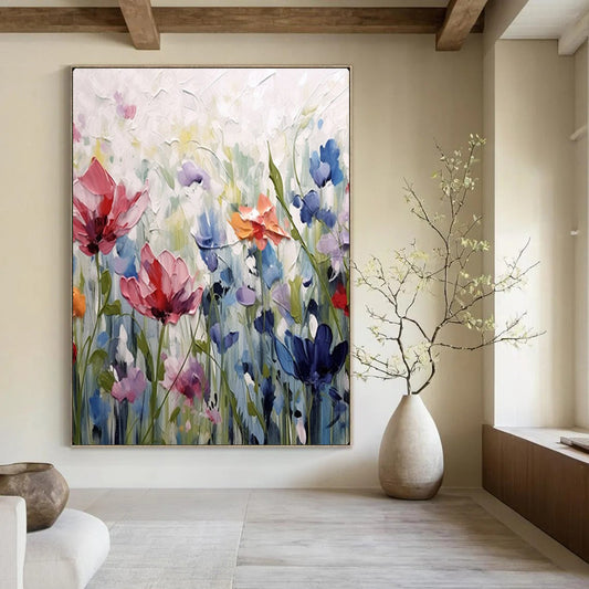 “Textured Colorful Wildflowers” – Impasto Floral Oil Painting On Canvas CT2145