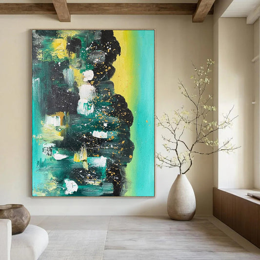 “Teal - Green Abstract Splatter” - Abstract Expressionist Painting On Canvas DTP038