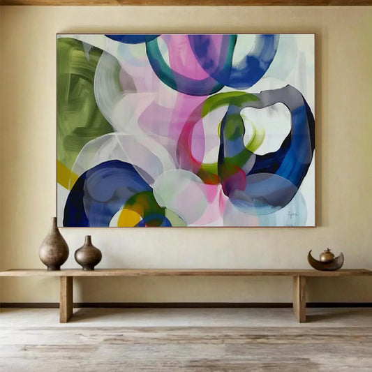 “Colorful Overlapping Circles” Abstract Acrylic Painting On Canvas DKH473