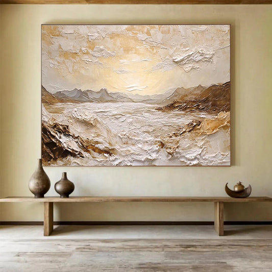 “Textured Golden Landscape” Impasto Scenic Painting On Canvas DKH458