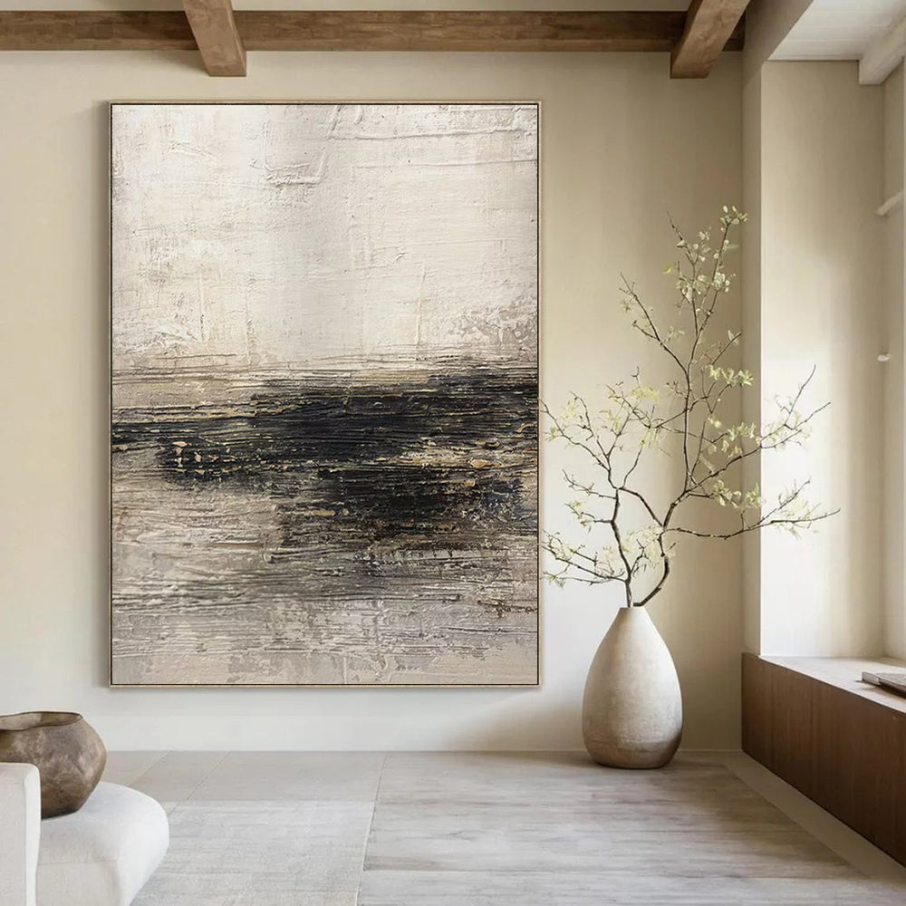 “Light Gray - Black Textured Horizons” – Abstract Textured Art CT0986