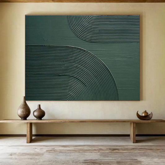 “Emerald Arched Textures” - Green, Gray Minimalist Abstract Painting On Canvas DKH752