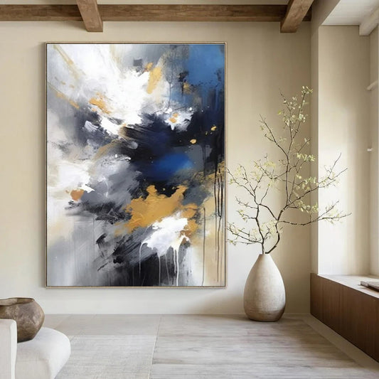 Blue, Gold & Grey Explosion - Abstract Expressionist Acrylic CT1253