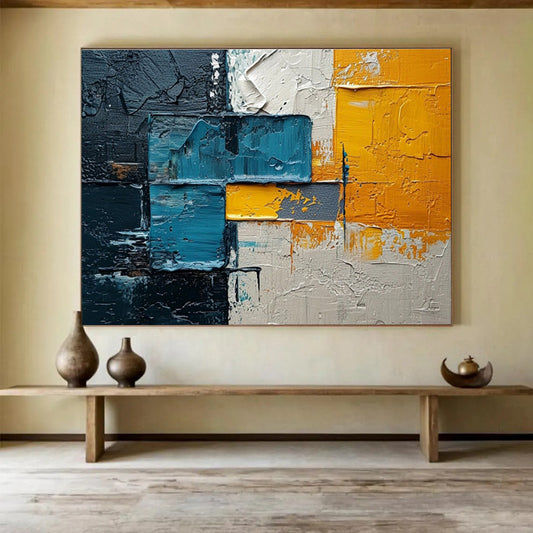 Textured Blue Orange and Gray Abstract Painting On Canvas DKH276